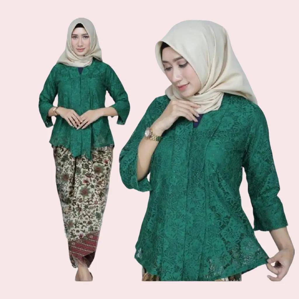 Setelan Kebaya Modern Model Floy Bahan Brukat Warna Hijau