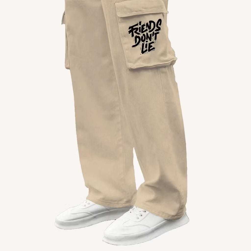 Celana Cargo Panjang Pria Cream Celana Pria Kulot Flecee Lose Pants Pinggang Karet Celana Pria Korea