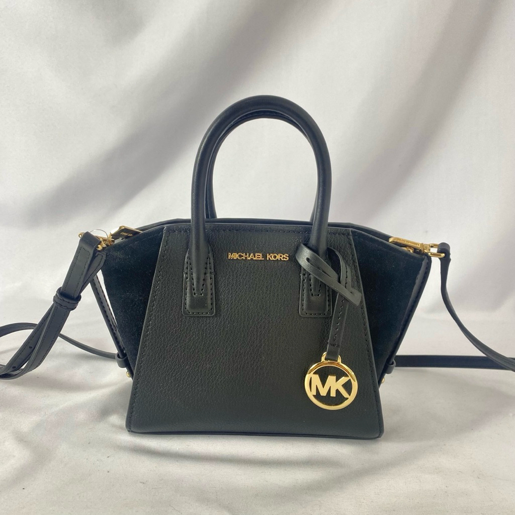 Tas MK avril xs satchel xbody leather tweed black ghw Authen