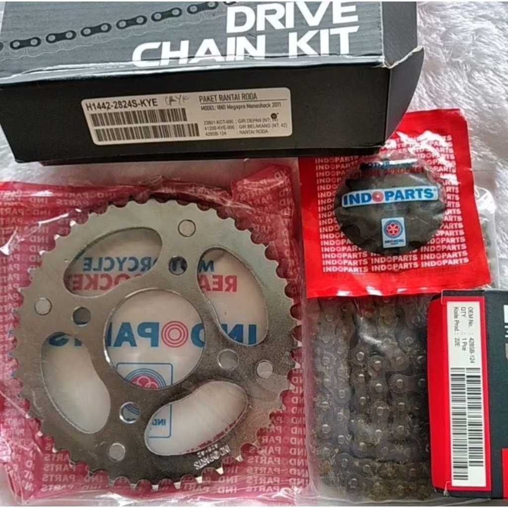 PAKET GIR SET DRIVE CHAIN KIT SET SOLID BUSH INDOPARTS H1442-2824S-KYE GARANSI 100% ORIGINAL TIGER O