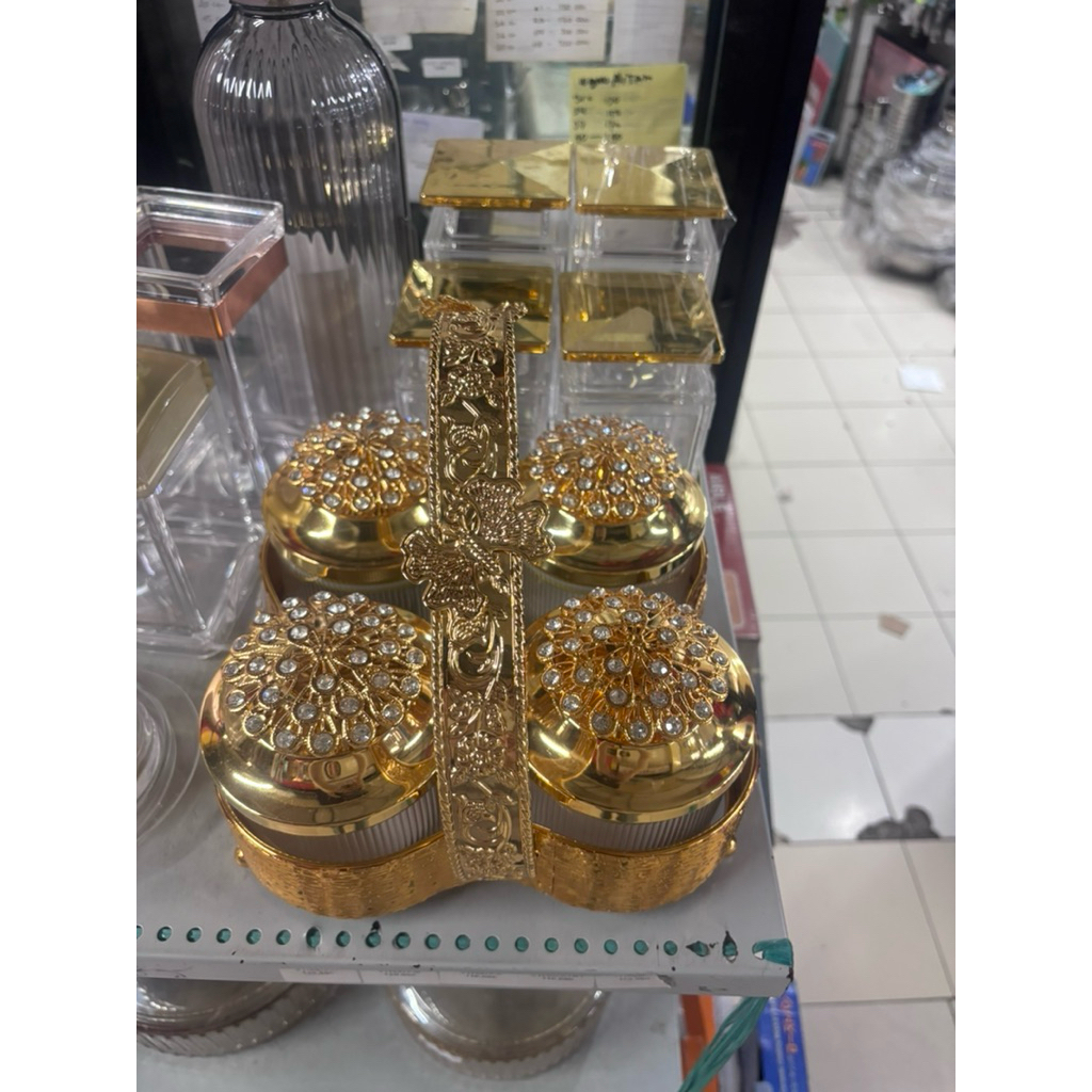 toples kue kaca set 4pc candy jar cookie jar gold diamond flower