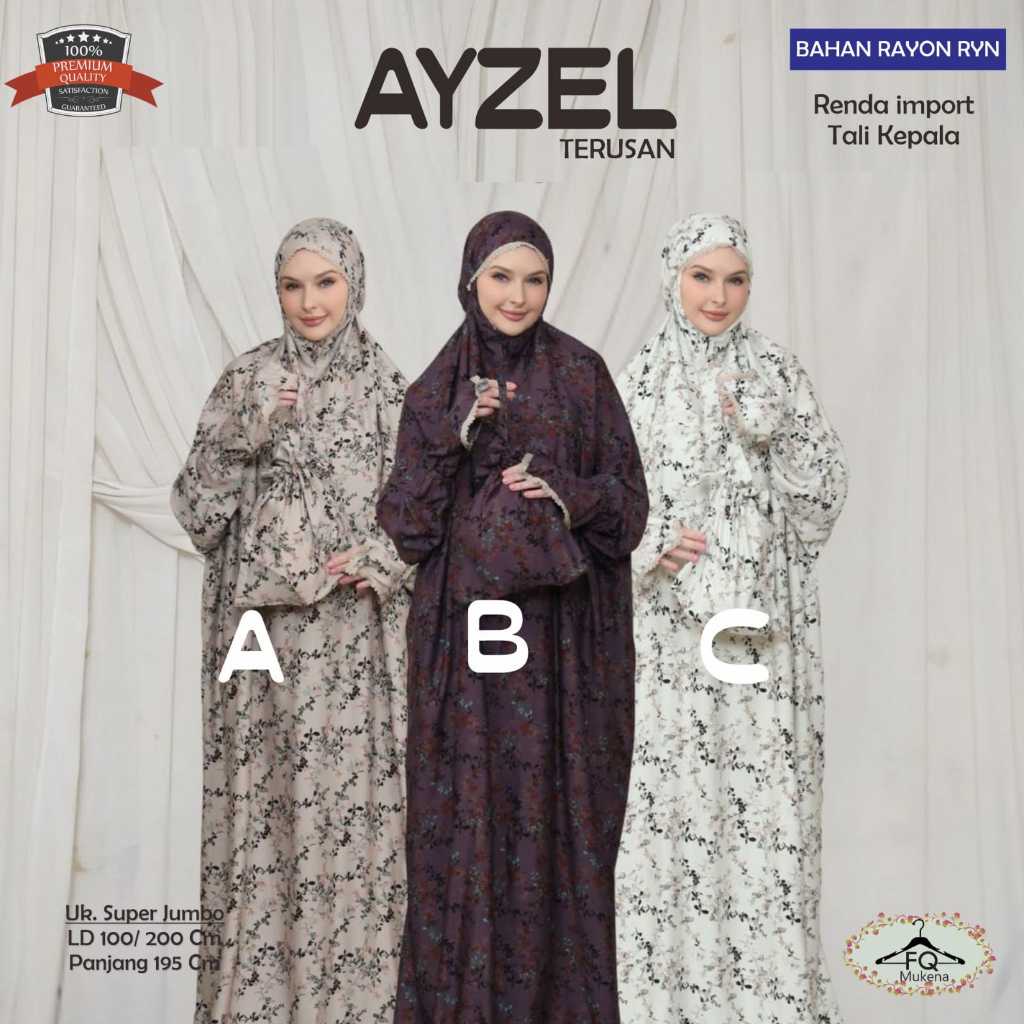 Ayzel Mukena Terusan Dewasa Jumbo Original FQ Mukena Bahan Rayon Premium RYN Adem Dingin Motif Flora
