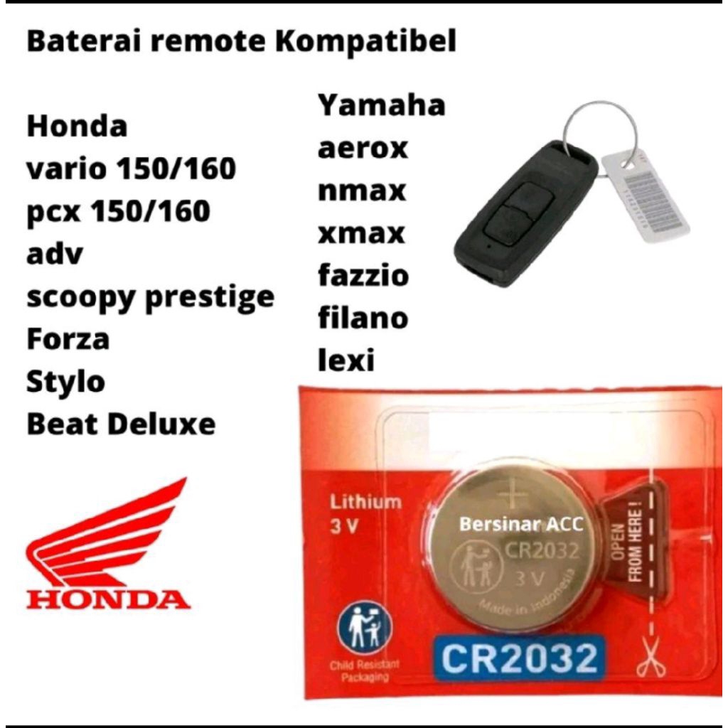 Batrai Keyless Motor CR2032 Original untuk Vario 150/160 PCX 150/160 ADV Scoopy Prestige Forza Stylo