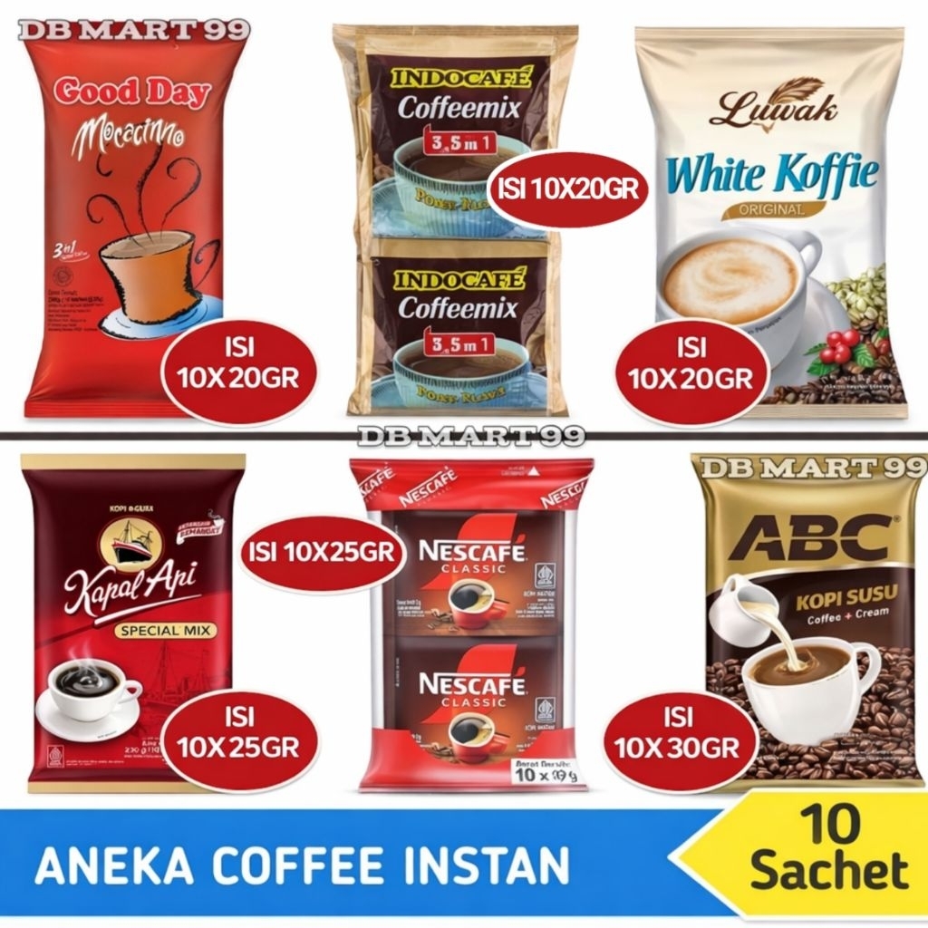 Coffe Instan - Kopi Renceng Isi 10 Sachet / Good Day, Indocafe, White Koffie, Kapal Api, NesCafe, AB