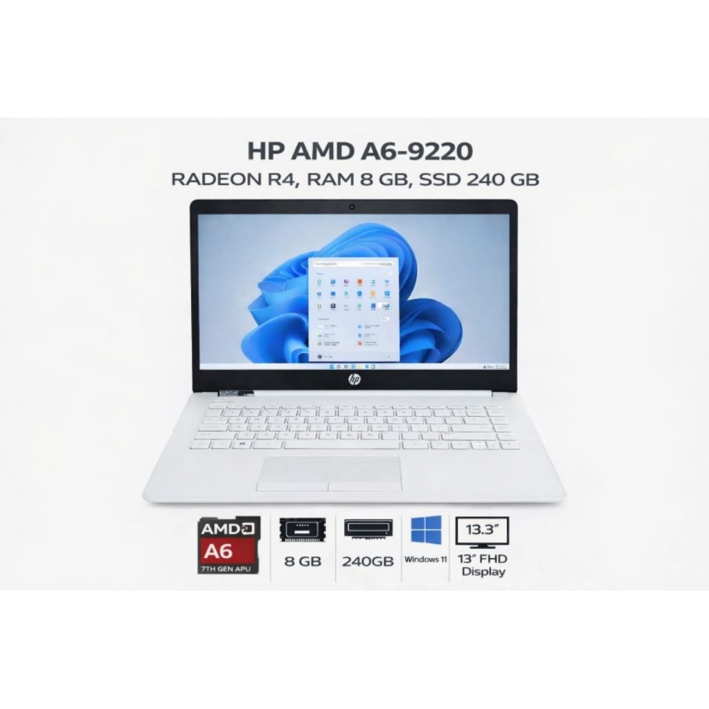 Laptop HP AMD A6-9220 Radeon R4 | RAM 8GB SSD 240GB | 13.3” FHD | Windows 11 (SECOND)