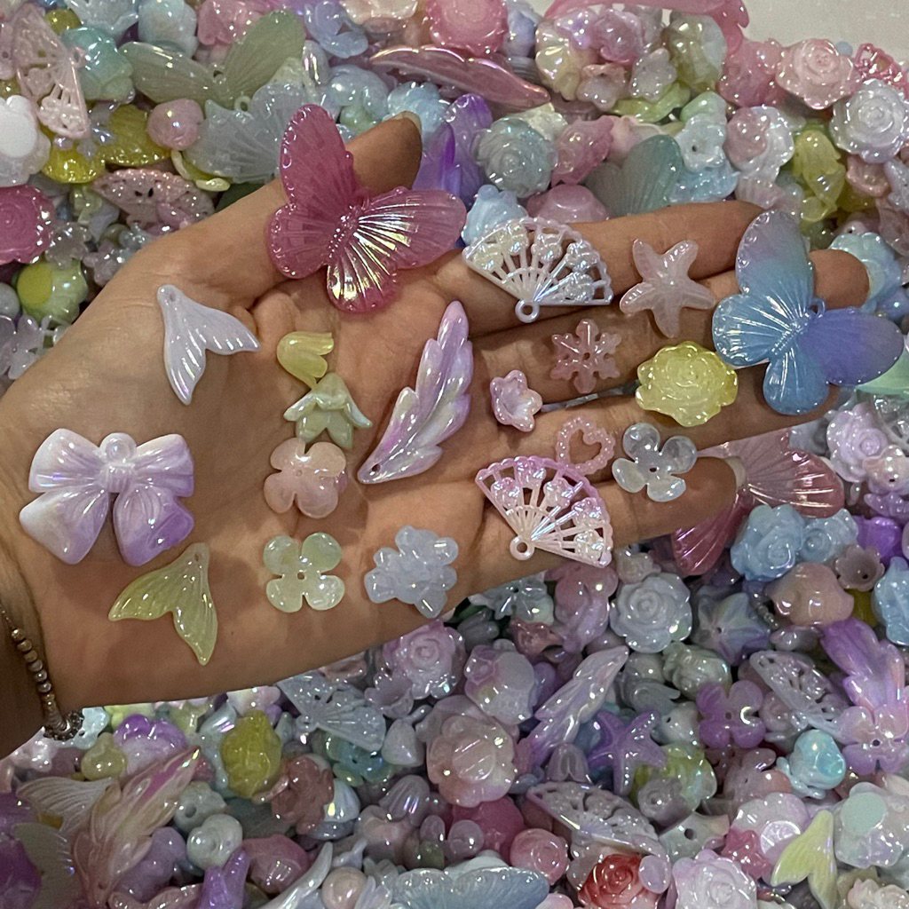 manik MIX GARDEN FAIRY FLOWER gradasi mix warna mix bunga kupu daun lubang tembus dan gantung mote d