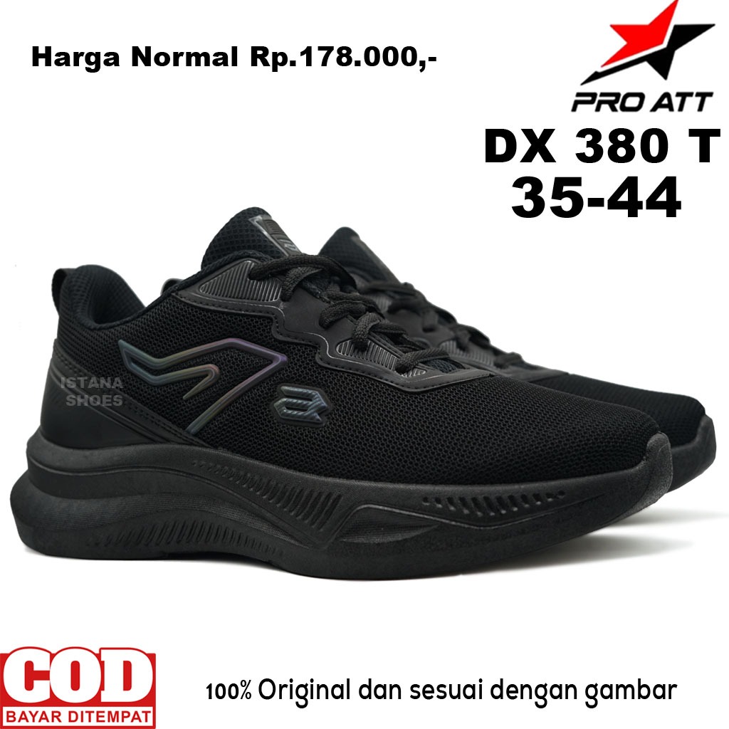 Sepatu Sekolah Anak Laki Laki Perempuan SD SMP Remaja Dewasa PRO ATT DX 380 Full Hutam T Sneakers