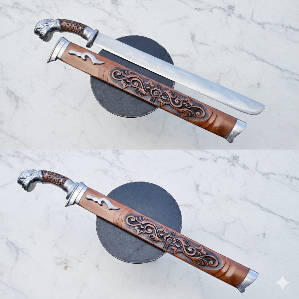 Bedog Buat Kebun Si Cepot Panjang PB 42 CM Handle Dural Mala Ukir