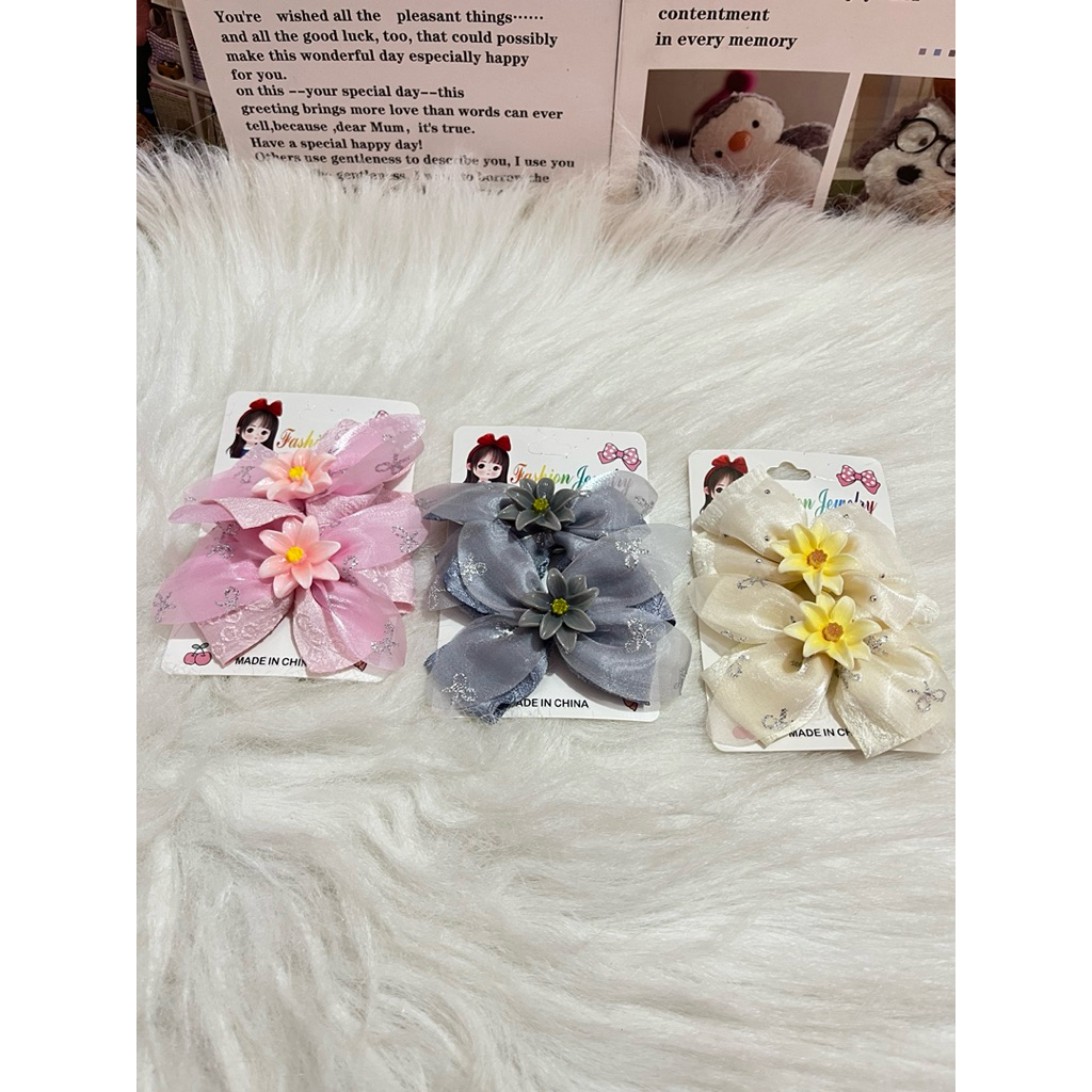 VS Jepit rambut bunga kamboja pita / jepit rambut set Korea