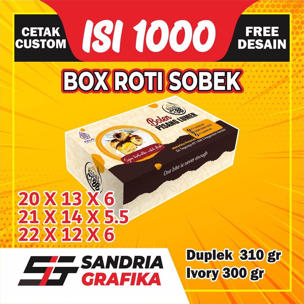 BOX ROTI SOBEK 20 X 13 X 6 / 21 X 14 X 5.5 / 22 X 12 X 6