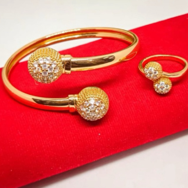 Gelang Tangan Tinju Permata Gratis Cincin Warna Emas24K