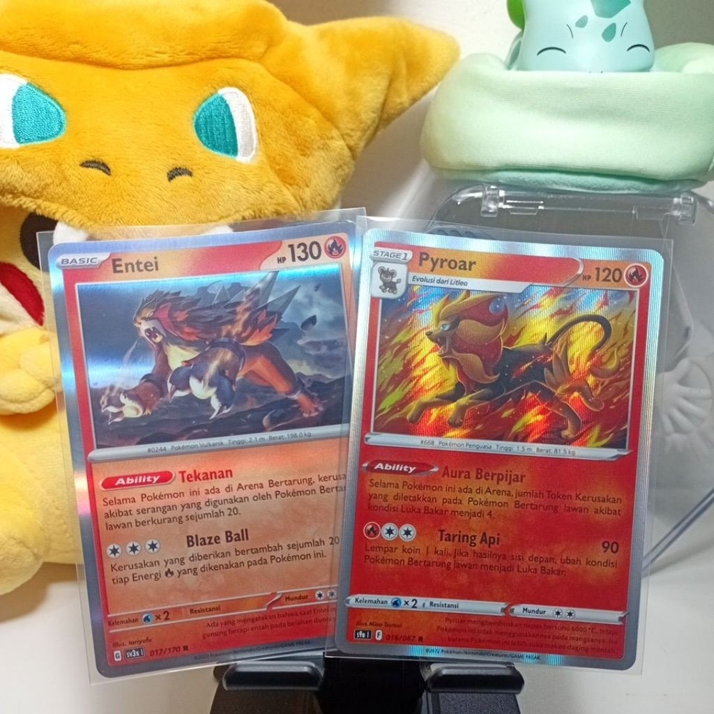 kartu pokemon entei holo, pyroar holo (free sleeve)