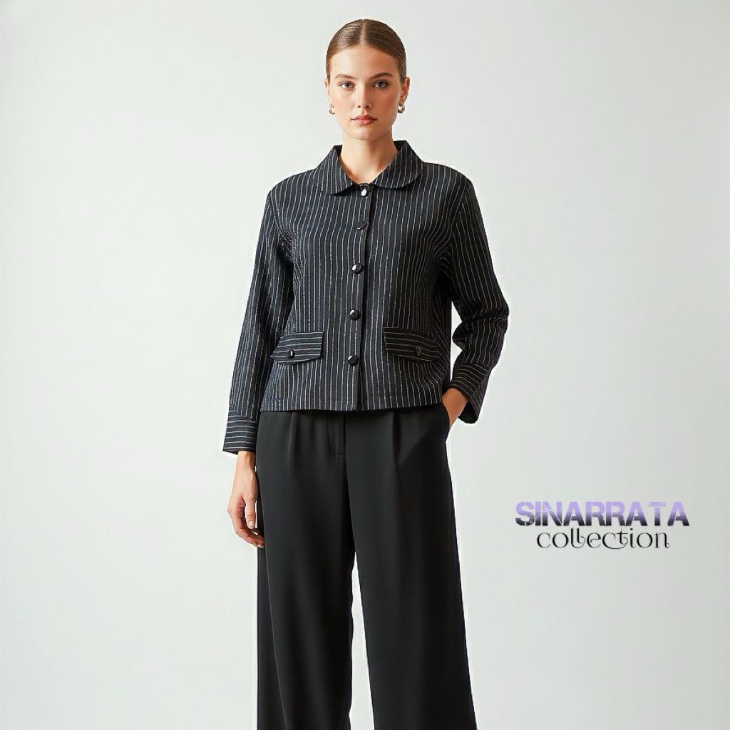 Blazer wanita pinstripe Korean Style Semi Wool Premium | semi jas formal modern nyaman - Sinarrata