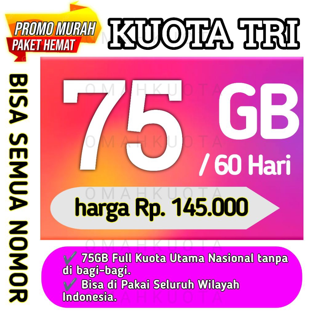 PAKET DATA TRI 75GB 2 BLN - KUOTA THREE FULL UTAMA