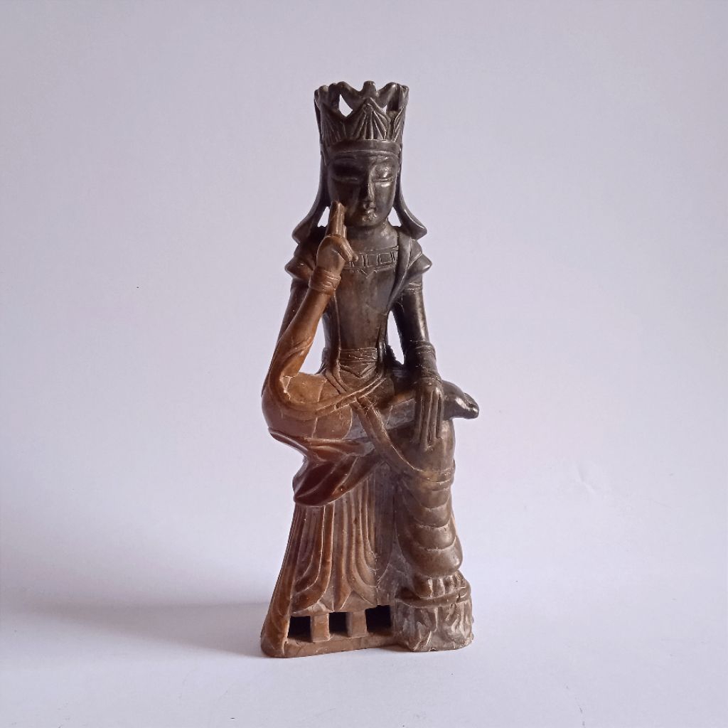 Antik Vintage Patung Cina Dewi Kwan Im BODHISATTVA Bahan Batu T.20cm Utuh Tua Layak Koleksi
