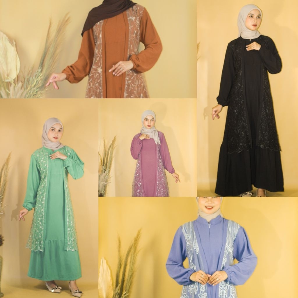 Baju Muslim Gamis Yasmin Mewah Murah Elegan dengan Model Fit Crinkle Airflow Adem untuk Lebaran Kond