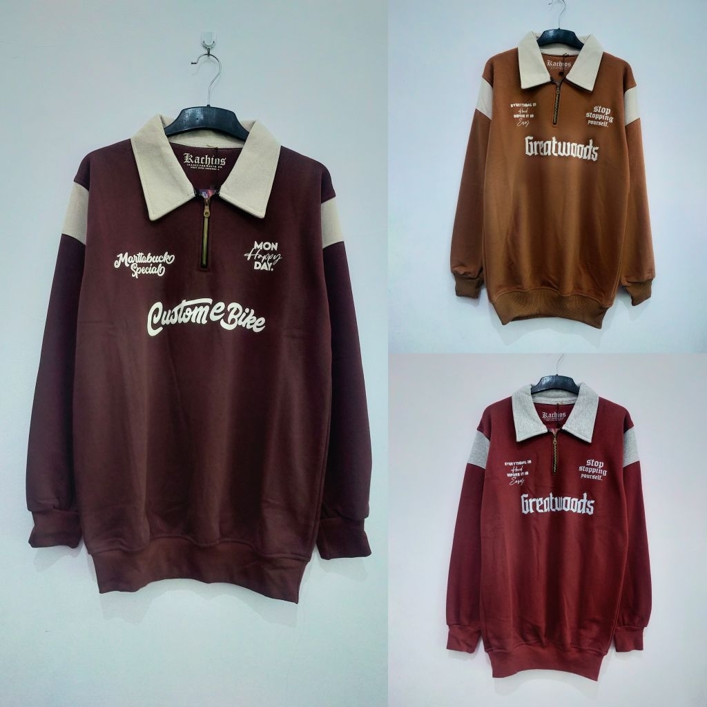 Sweater Rugby Kachios - sweatshirt pria tebal classic - sweater kerah resleting pria - hoodie sweate