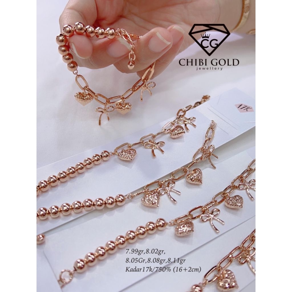 CHIBI GOLD JAWELLERY - Gelang boba pita emas 750 kadar 17k - chibigold