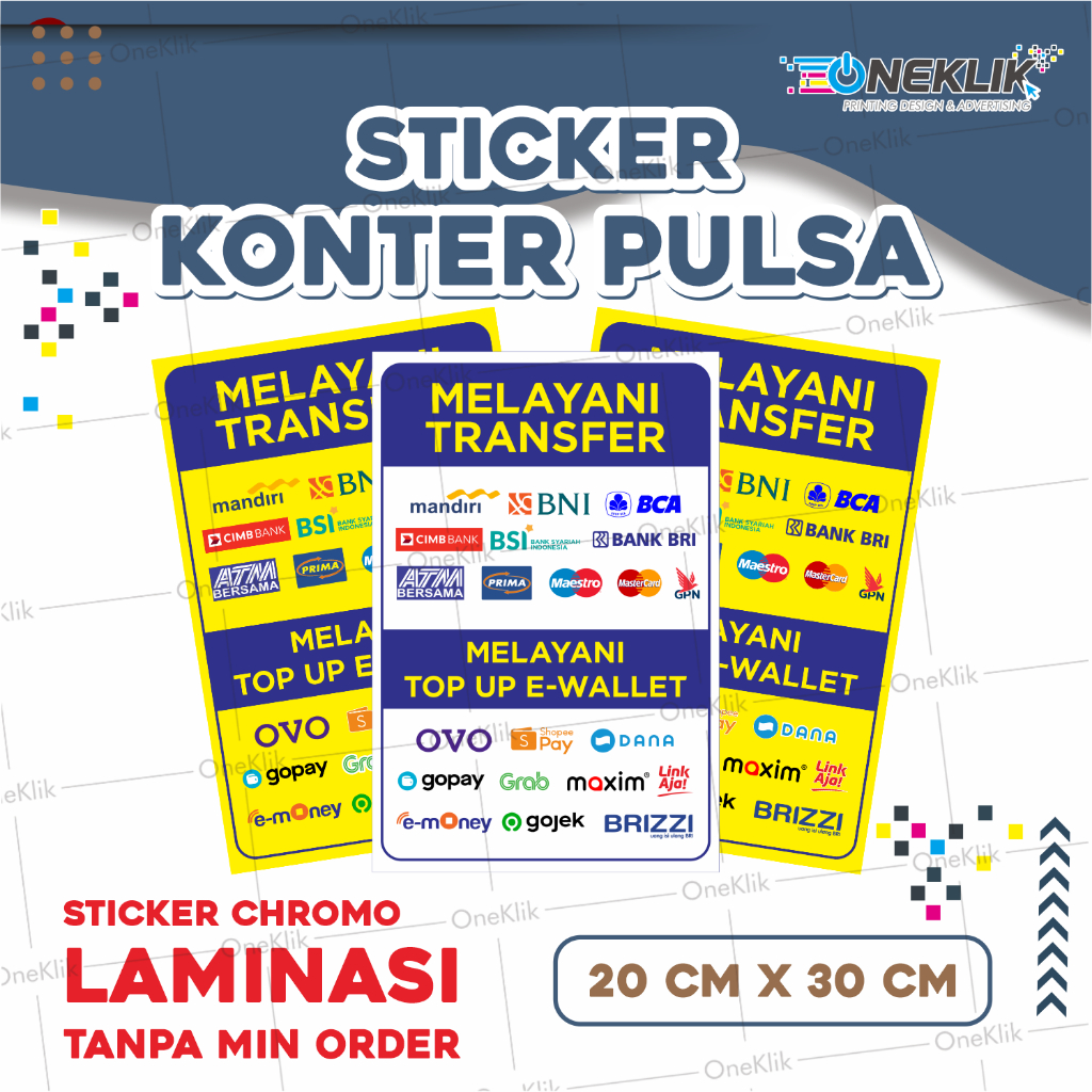 Stiker Custom Melayani Transfer dan Topup E-Wallet, Sticker Konter, Tahan Air