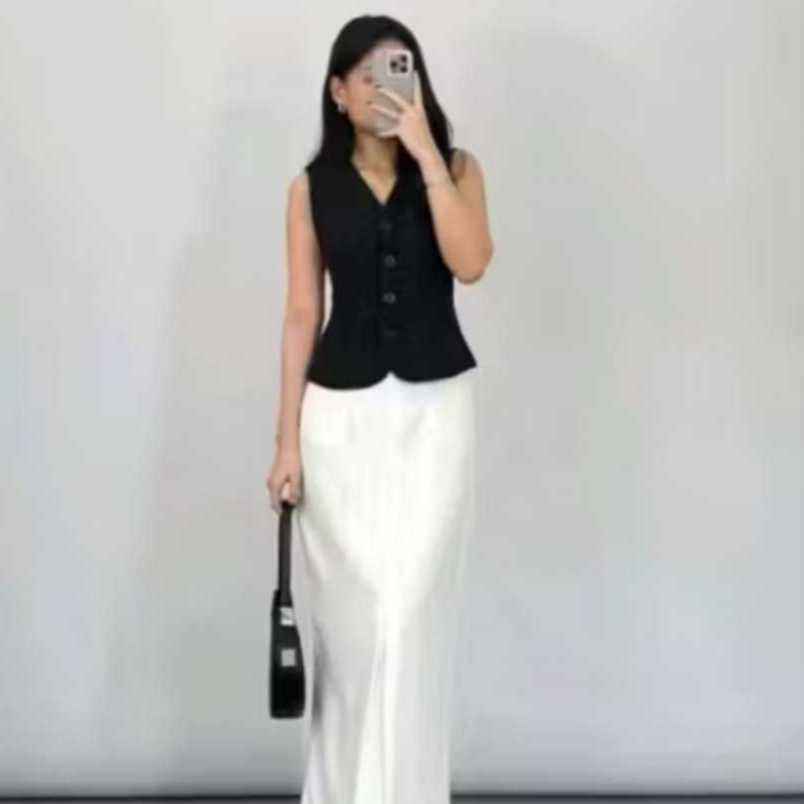 Vest Hitam Wanita Rompi Outer Aesthetic Terbaru Kekinian korean style