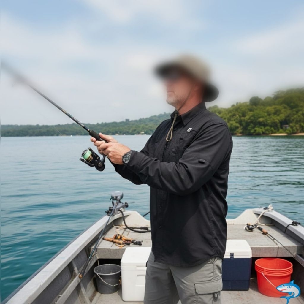 Reel Legends Mens Saltwater II Long Sleeve UPF Fishing Shirt, Black.