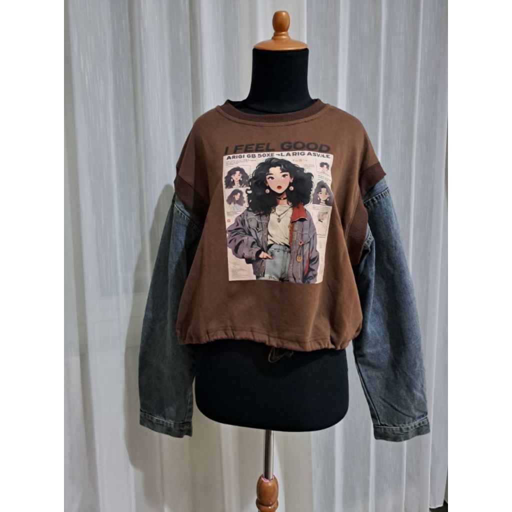 blouse kaos tebal lengan jeans panjang