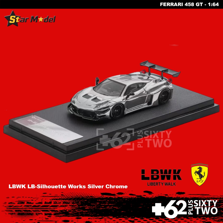Star Model 1:64 LBWK LB-Silhouette Works Ferrari 458 GT Silver Chrome