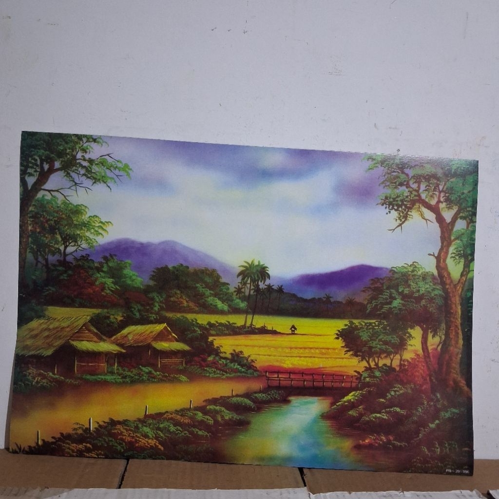 Poster pemandangan alam pedesaan ukuran besar 35x49 cm