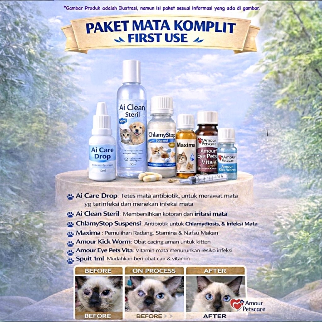 AMOUR - PAKET OBAT MATA KOMPLIT FIRST USE KUCING/ANJING/KELINCI | Infeksi, Chlamydia, Bengkak, Berna