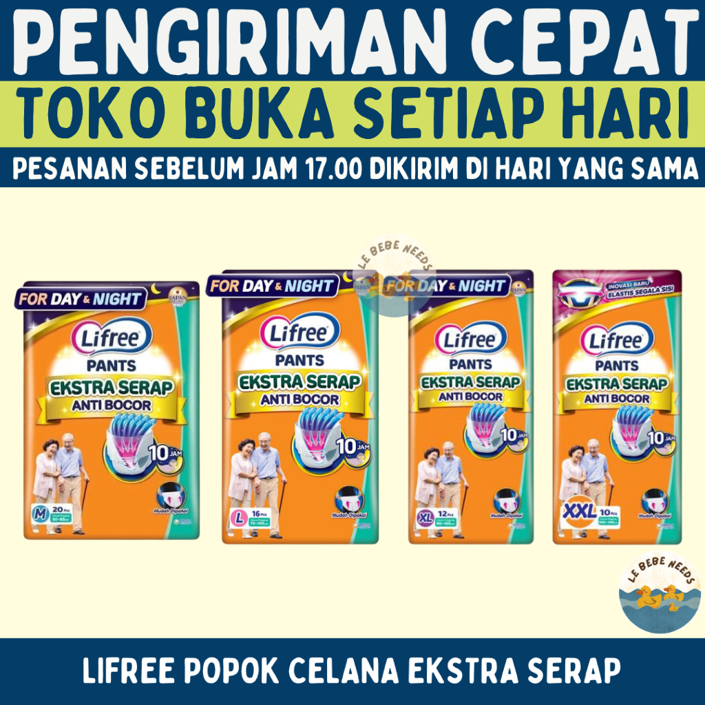 Lifree Popok Celana Dewasa Ekstra Serap M20 L16 XL12 XXL10 - Adult Pants Diapers Extra Serap
