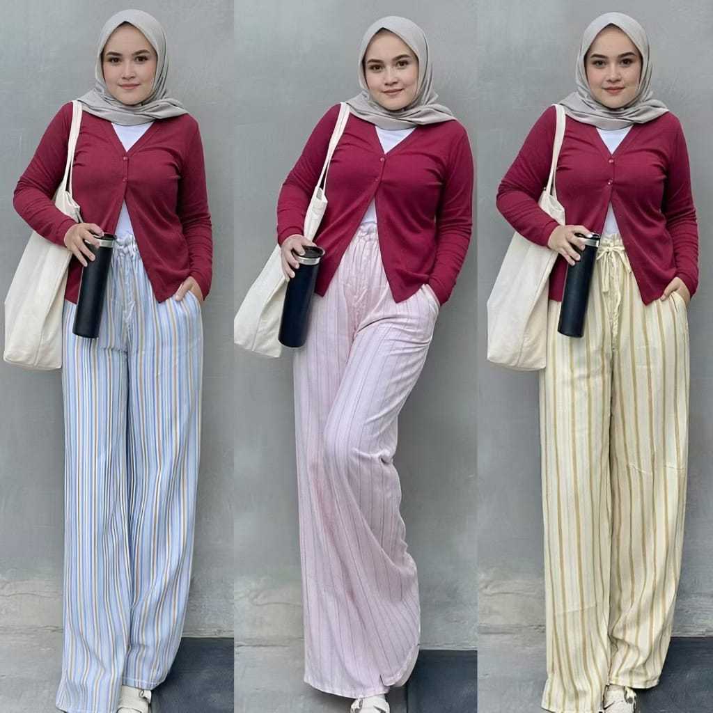 Everyday Pants Stripe Pants . Celana Kulot Formal Casual Wanita . Celana Kulot Salur Tali Serut Wani