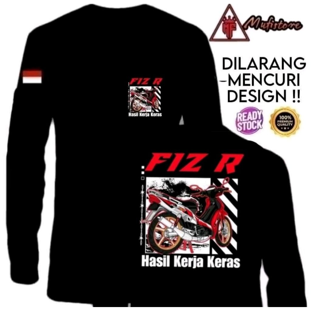 KAOS LENGAN PANJANG MOTOR FIZ R MOTIF KOTAK MERAH PUTIH
