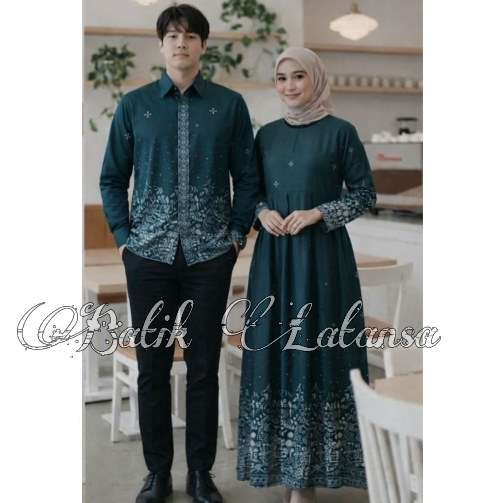 Batik couple - baju batik keluarga moderen gamis wanita kemeja lengan panjang standar jumbo terlaris