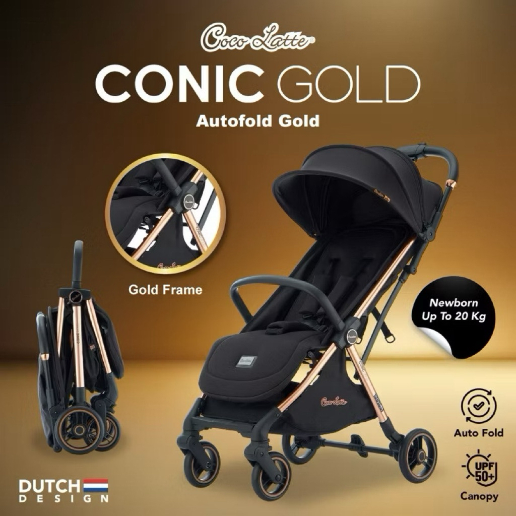 Preloved Stroller Bayi Cocolatte Conic Auto Otomatis Lipat dengan Roda 360°
