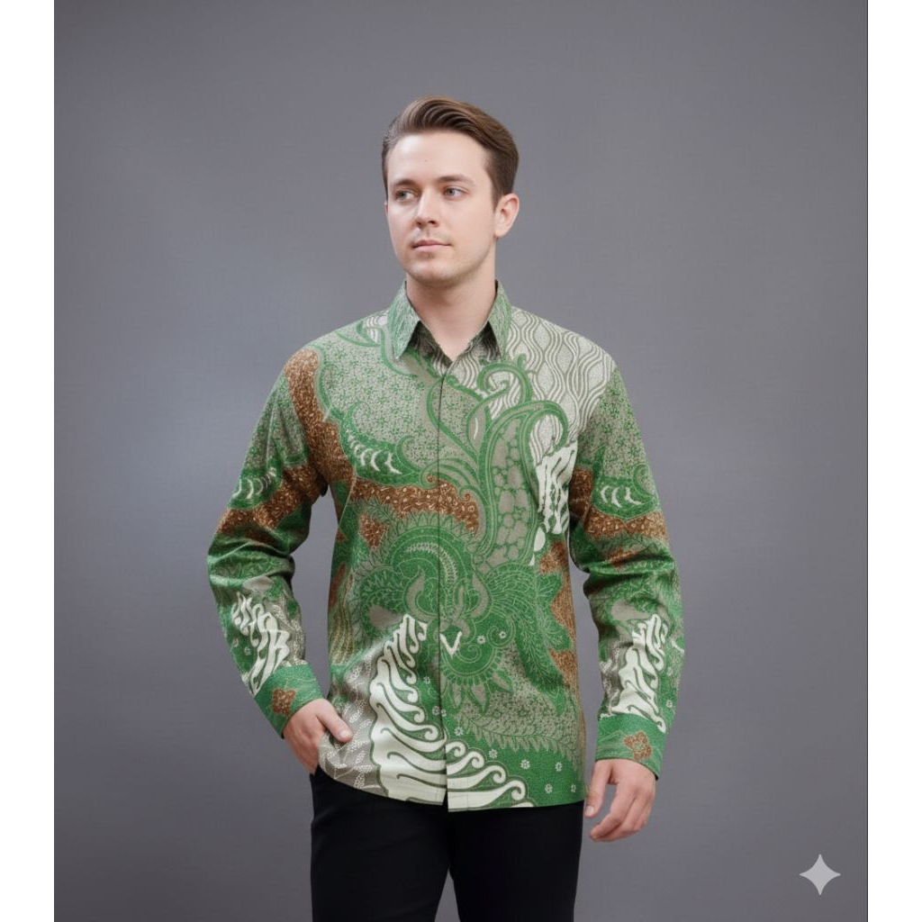 Baju pria Batik hijau sage Panjang batik furing batik pastel tosca lengan panjang batik panjang Sagg