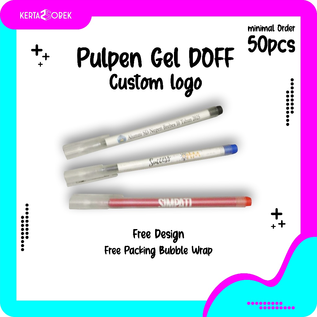 Pulpen Gel Doff Custom Nama Logo Promosi Souvenir | Bolpoin Custom Logo Tulisan Pena Lucu Pernikahan