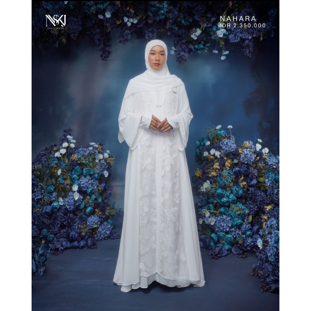 Lina Sukijo : Nahara Gamis Set Scarf Baju Muslim Putih