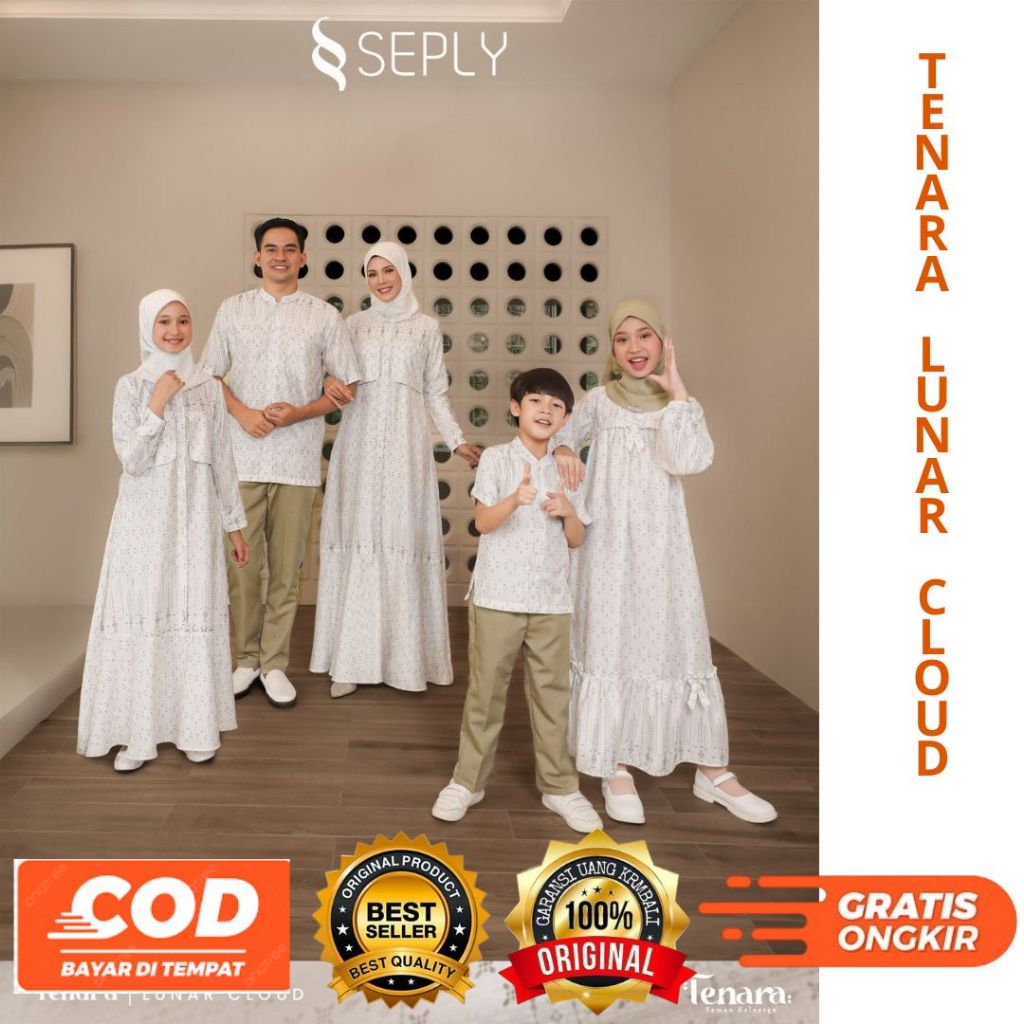 SEPLY Sarimbit Tenara Lunar Cloud Gamis Koko Keluarga Muslim Lebaran Putih Seragam