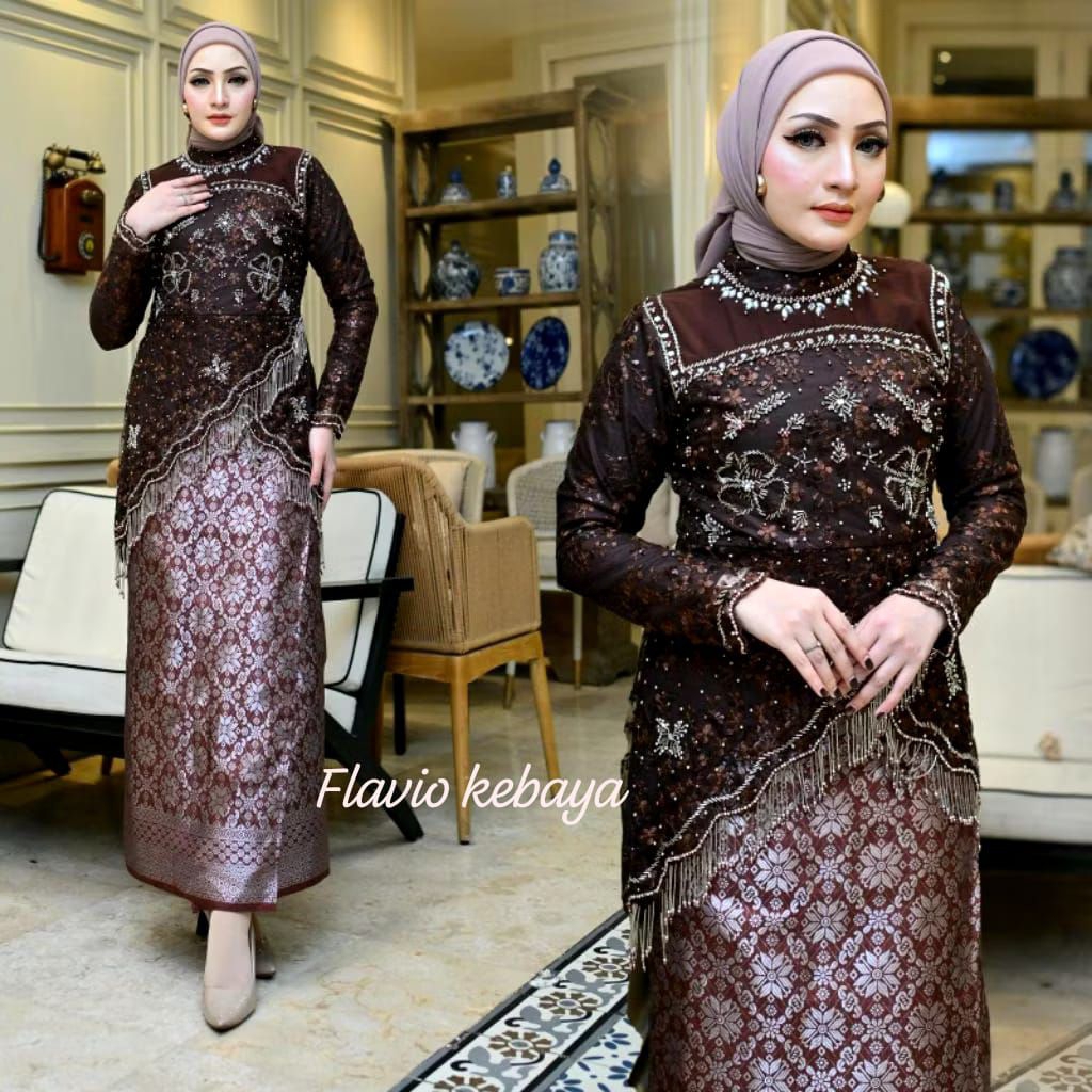 STELAN KEBAYA PESTA BRIDESMAID HARUNA - KEBAYA MODERN PAYET RUMBAI RONCE - KEBAYA MEWAH ELEGAN