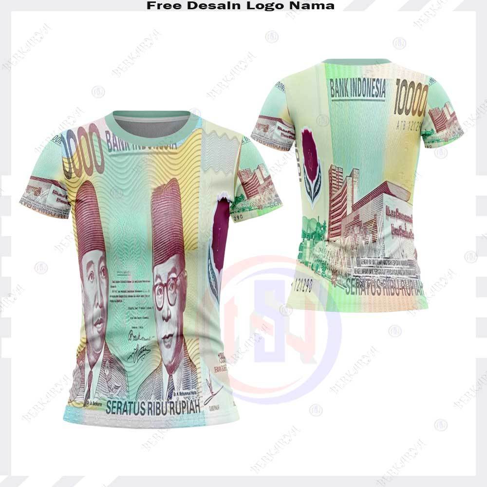 Kaos Wanita Kekinian Jersey Uang Seratus Ribu Jadul / Kaos Uang Fullprint / Baju Uang 100 Ribu Jadul