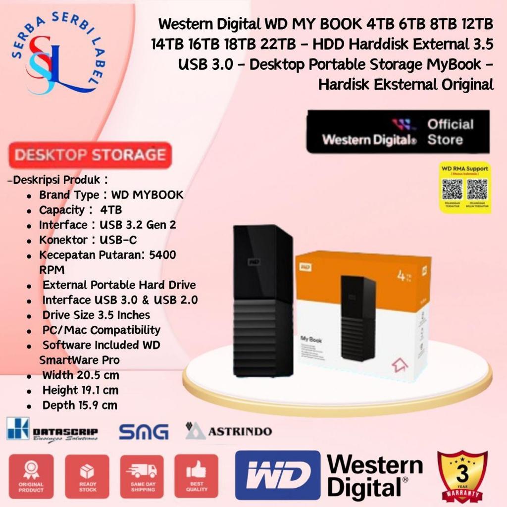 WD My Book 4TB | 6TB | 8TB | 12TB | 14TB | 16TB | 18TB HDD External-8TB