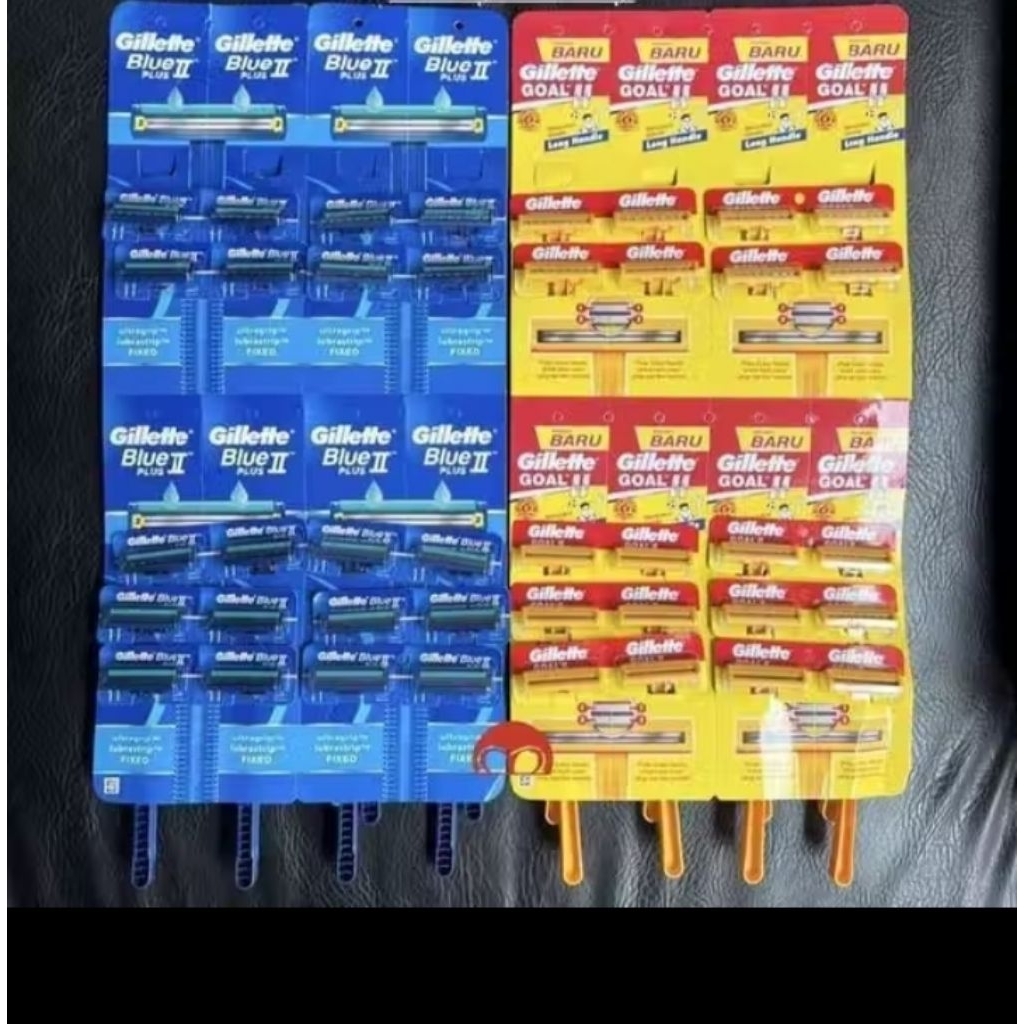 (24pcs) Gillette Blue II & Gillette Goal II Kuning / Alat Cukur Kumis & Jenggot 2 Mata Pisau