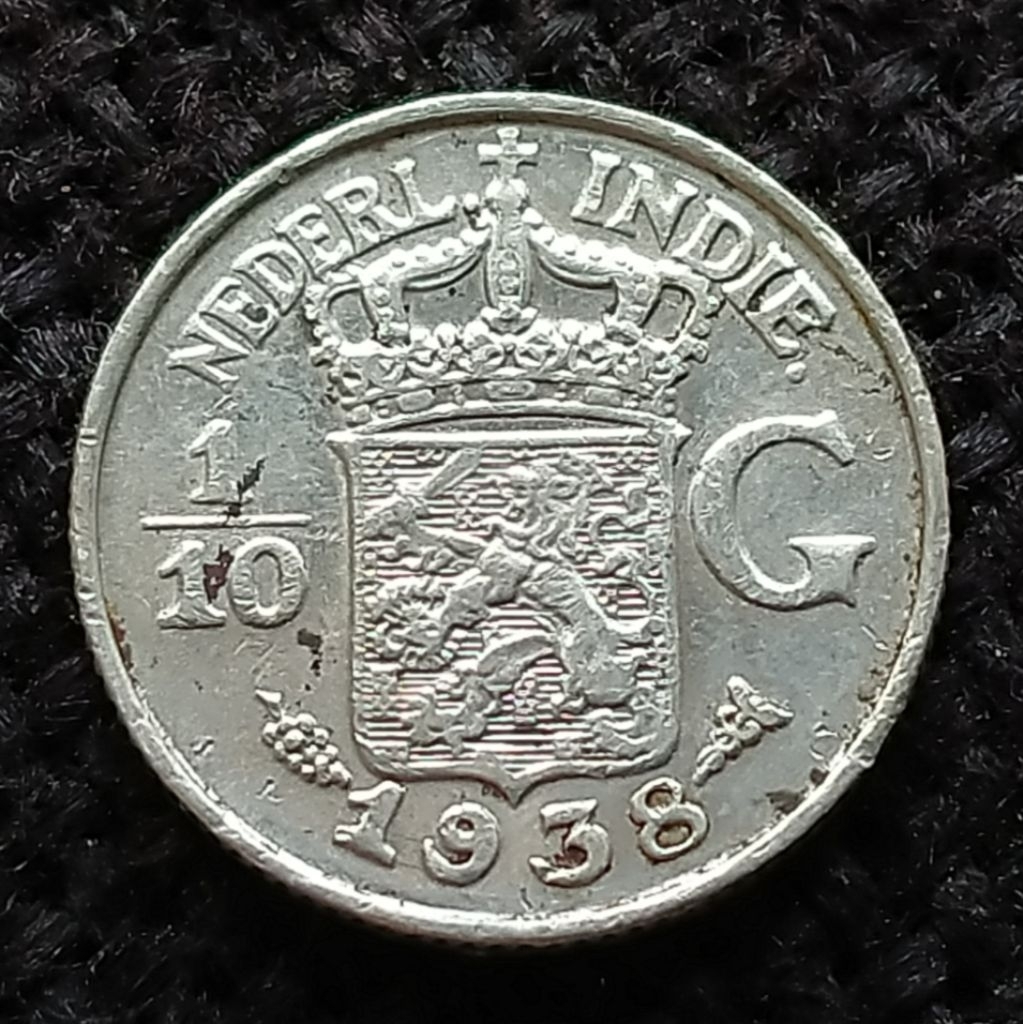 Koin Kuno Perak 1/10 Gulden 1938 zaman Belanda