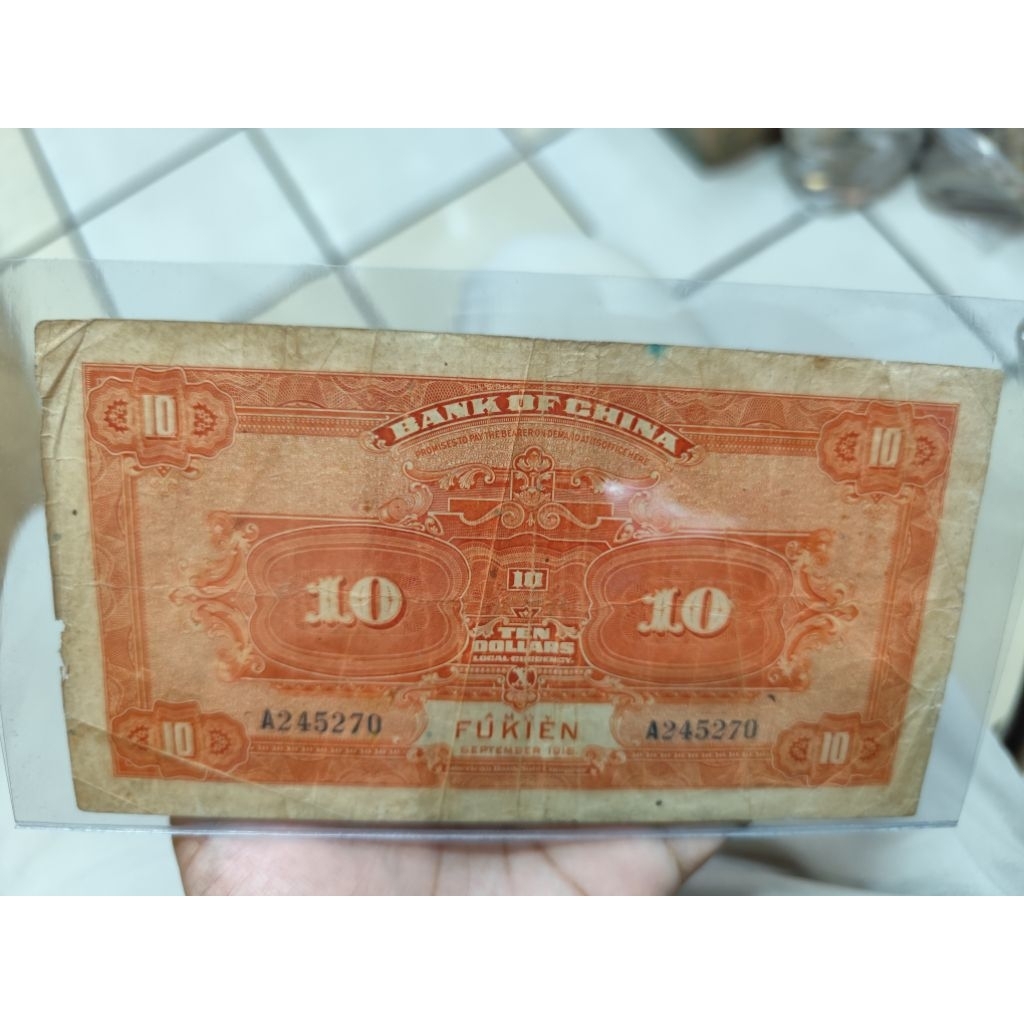 uang kuno 10 dollar tahun 1918 china lama daerah fukien sesuai foto