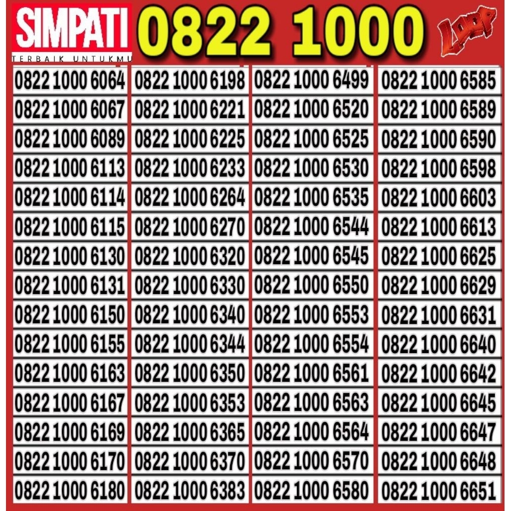 Nomor Cantik Telkomsel Simpati 4G LTE 1000 - O822 1000