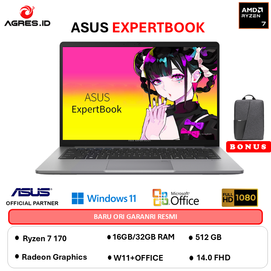 ASUS EXPERTBOOK AMD PM1403CDA AMD RYZEN 7 170 - RAM 32GB 512GB W11+OHS+M365B 14.0FHD -S67151WS