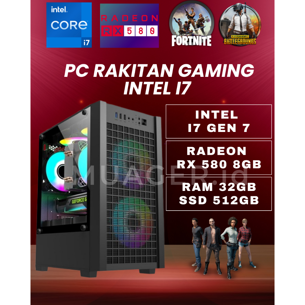 PC GAMING i7 GEN 7 + RADEON RX 580 | RAM 32GB |PC I3 I5 I7 |PC RAKITAN I7 GEN 7 - i3 7100 3,9GHz, DD