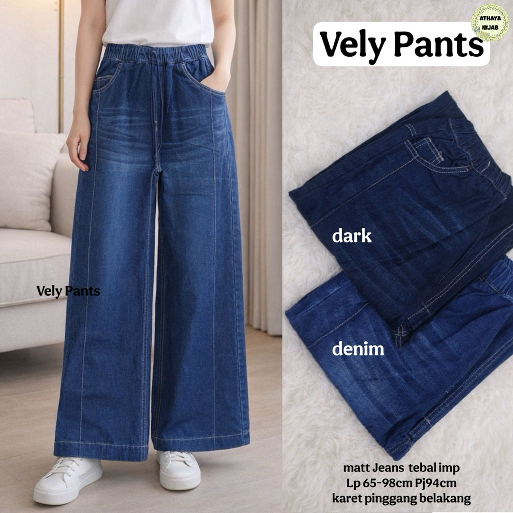 Vely Pants Celana Kulot Jeans Original ATHAYA HIJAB Tebal Premium Import Highwaist Wanita Muslimah C