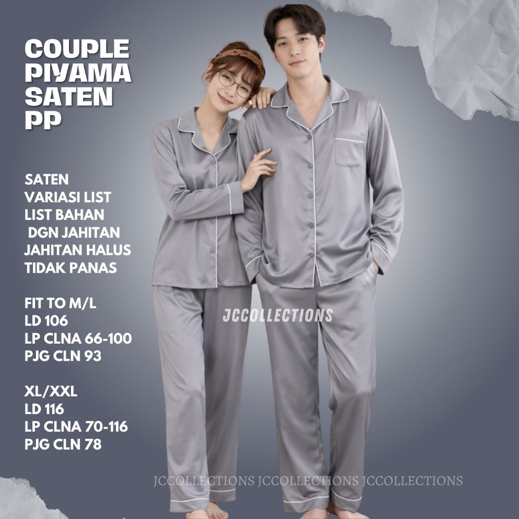 Piyama Baju Tidur Couple pasangan Satin Big Size Jumbo LD 116 cm - COUPLE Baju Tidur Piyama PP - JCC