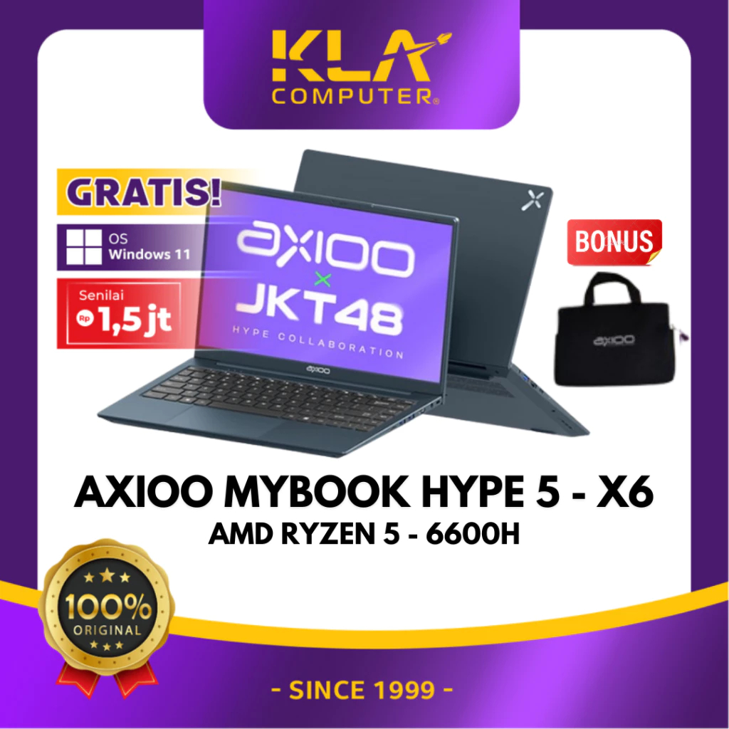 AXIOO Laptop HYPE 5 AMD X6 AMD Ryzen 5 6600H 16GB 512GB 14 Inch Windows 11 Garansi Resmi